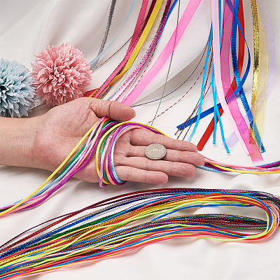 16 Bags 16 Style Metallic/Polyester/Organza/Yarn Cords Cords Hair Braiding String OHAR-KS0001-01-1