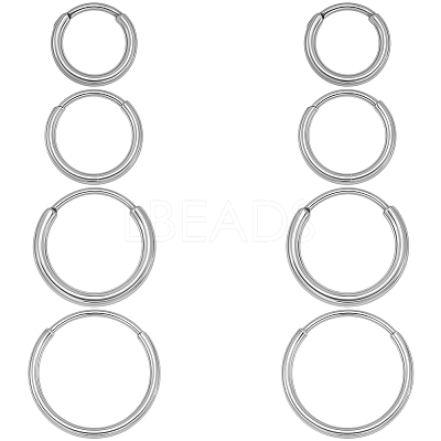 8Pcs 4 Styles Hypoallergenic F136 Implant Grade Pure Titanium Hoop Earrings EJEW-BBC0001-86-1