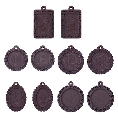10Pcs 5 Styles Wood Pendant Cabochon Settings WOOD-TA0003-05-1
