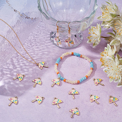 30Pcs Umbrella with Heart Alloy Enamel Pendants ENAM-SC0002-98-1