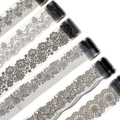 6 Rolls 6 Styles PET Lace Flower Self-Adhesive Roll Sticker DIY-HS0002-34-1