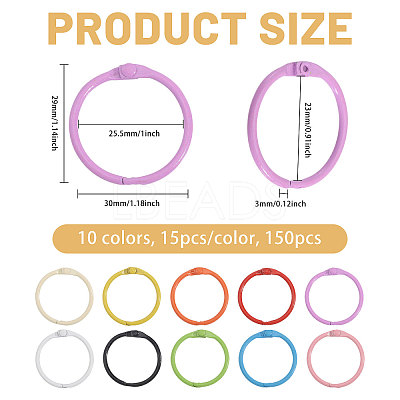 150Pcs 10 Colors Baking Paint Iron Loose Leaf Book Binder Hinged Rings AJEW-CA0005-36-1