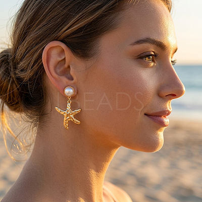 304 Stainless Steel & Plastic Pearl Stud Dangle Earrings WG9A652-01-1