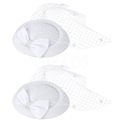 Bowknot Wool Felt Fascinators Pillbox Hat with Iron Alligator Hair Clips LS-MRMJ-WH0077-113A-1