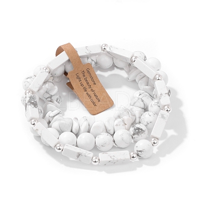 3Pcs Natural Howlite Bead Bracelet Sets for Men PW-WG3CBCD-13-1