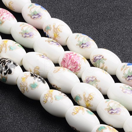 Flower Printed Handmade Porcelain European Beads PORC-I005-M-1