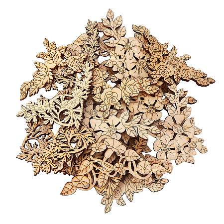20Pcs 4 Styles Flower Patterns Hollow out Unfinished Wood Pieces DIY-CJ0002-09-1
