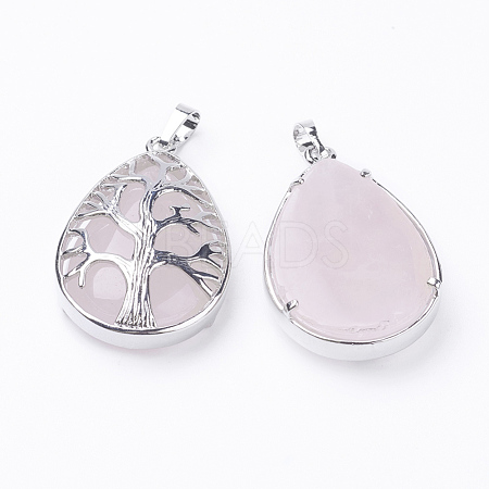 Natural Rose Quartz Pendants G-E421-08P-1