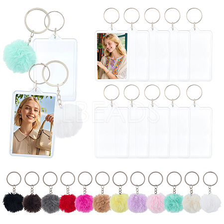 Alloy Faux Fur Soft Pompom Ball Pendant Keychains KEYC-FG0001-22-1