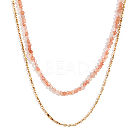 18K Gold Plated Stainless Steel & Natural Green Opal Beaded Double Layer Necklaces for Women QW1726-5-1
