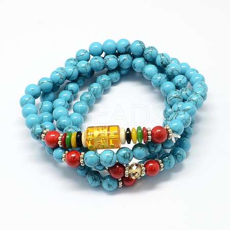 4-Loop Wrap Buddha Meditation Yellow Jade Beaded Bracelets BJEW-R039-04-1