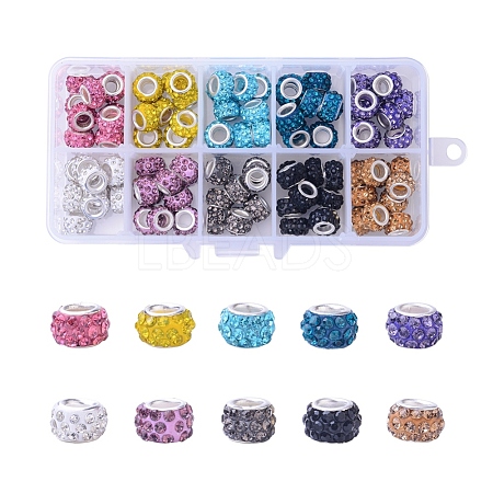 Polymer Clay Rhinestone European Beads CPDL-JP0001-01-1