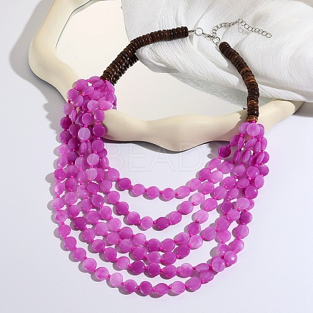 Flat Round Resin & Coconut Heishi Beaded Multi Layered Necklaces for Women FS-WGC6677-03-1