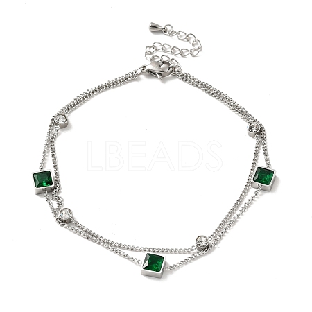304 Stainless Steel Chain Multi-strand Anklet with Rhinestone BJEW-P272-02P-1