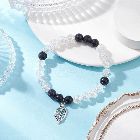 Leaf Alloy Charm Bracelets BJEW-JB12554-03-1