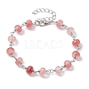 Cherry Quartz Glass Rondelle Beads Link Bracelets for Women BJEW-JB10262-01-1
