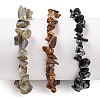 Chips Natural Labradorite & Snowflake Obsidian & Tiger Eye Beaded Stretch Bracelets Sets X-BJEW-JB05332-05-1