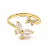 Clear Cubic Zirconia Butterfly Open Cuff Ring X-RJEW-B028-26G-2