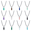 FIBLOOM 12Pcs 12 Styles Double Terminated Pointed Bullet Natural & Synthetic Mixed Gemstone Pendant Necklaces with Wax Cords NJEW-FI0001-44-1
