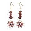 Evil Eye Natural & Synthetic Mixed Gemstone Chip & Seed Beads Dangle Earrings EJEW-MZ00166-3
