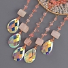 Brass Wire Wrapped Natural Rose Quartz Chips Heart Pendant Decorations HJEW-D302-14-4
