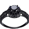 Flat Round Brass Jet Rhinestone Finger Rings FS-WG232E0-05-5