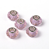 Pink European Style Iron Silver Tone Core Faceted Rondelle Glass Large Hole Beads for DIY Jewelry Bracelets & Necklaces Making X-GDA001-65-4