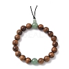 2Pcs 2 Styles Natural Wood & Green Aventurine Round Beads Stretch Bracelets for Men Women BJEW-JB12349-3