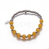 Natural/Synthetic Mixed Gemstone/Cat Eye Round Beaded Stretch Charm Bracelets BJEW-L648-05-2