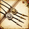 1Pc West Cowboy Hat Tibetan Style Alloy Pendant Black PU Leather Cord Bolo Tie Lariat Necklaces NJEW-GF0001-24A-7