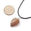 Natural Picture Jasper Leaf Cage Pendant Necklace with Waxed Cords NJEW-TA00035-04-7