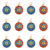 DICOSMETIC 12Pcs 2 Colors Flat Round Brass Micro Pave Cubic Zirconia Charms KK-DC0002-80-1
