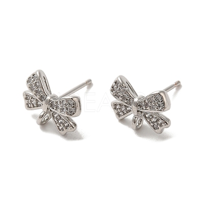 Rack Plating Brass & Cubic Zirconia Stud Earring Findings KK-G487-08P-1