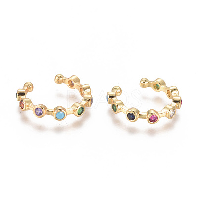 Golden Plated Brass Micro Pave Cubic Zirconia Cuff Earrings EJEW-L244-21G-1