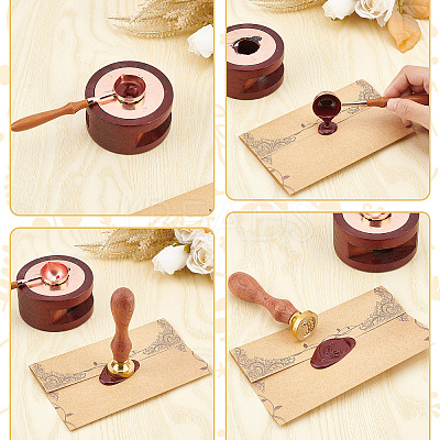 Brass Wax Seal Stamps with Wood Handle AJEW-WH0412-0113-1