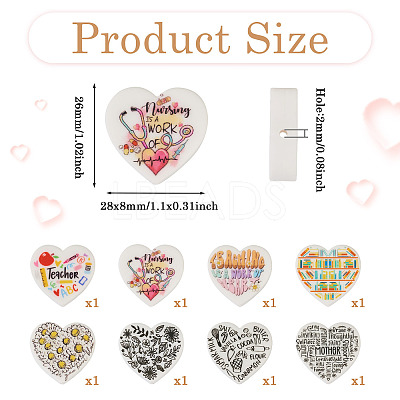 8Pcs 8 Style Heart Silicone Focal Beads SIL-TA0001-70-1