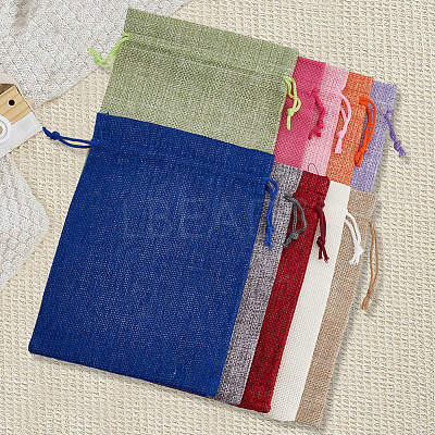 10Pcs 10 Colors Rectangle Burlap Packing Pouches ABAG-SP0001-50-1