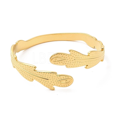 Ion Plating(IP) 304 Stainless Steel Feather Cuff Bangles BJEW-L682-025G-1