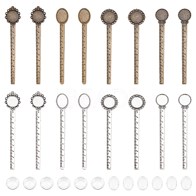 16Pcs 8 Styles Alloy Ruler Bookmark Cabochon Settings FIND-NB0004-42-1