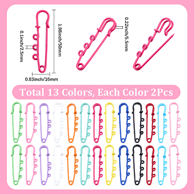 26Pcs 13 Colors Spray Painted Iron Brooch Findings IFIN-SC0002-06-1
