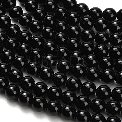 Natural Black Onyx(Dyed & Heated) Beads Strands G-H329-C06-8mm-1