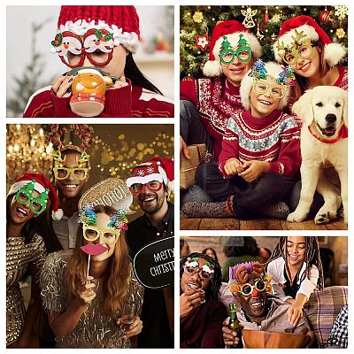 Christmas Plastic & Non-woven Fabric Glitter Glasses Frames LS-AJEW-E053-01B-1