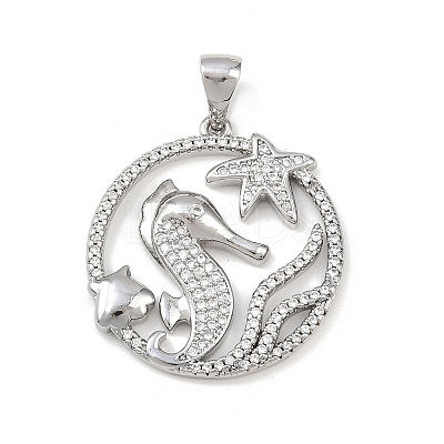 Ocean Brass Micro Pave Cubic Zirconia Pendants KK-K411-04B-P-1