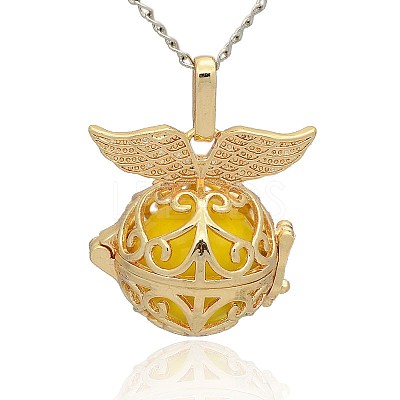 Golden Tone Brass Hollow Round Cage Pendants KK-J237-06G-1