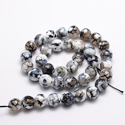 Dyed Natural Fire Crackle Agate Faceted Round Beads Strands G-E320C-8mm-07-1