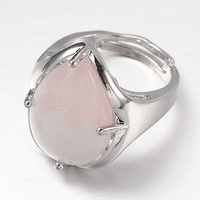 Teardrop Platinum Tone Brass Gemstone Adjustable Wide Band Rings RJEW-L062-02C-1