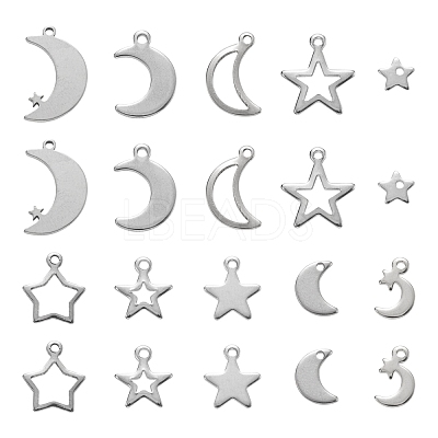 60Pcs 10 Style 304 Stainless Steel Pendants STAS-FS0001-14P-1