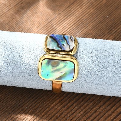 Rectangle 304 Stainless Steel Paua Shell Cuff Rings for Women RJEW-G346-04G-01-1