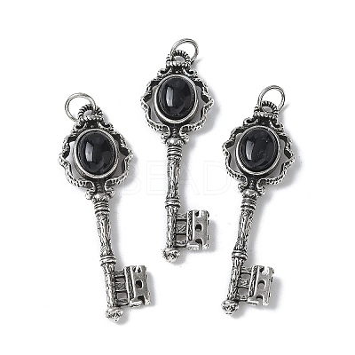 Key Brass Natural Black Agate Big Pendants KK-D361-01AS-15-1