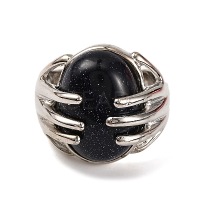 Oval Synthetic Blue Goldstone Finger Ring G-Q184-06H-P-1